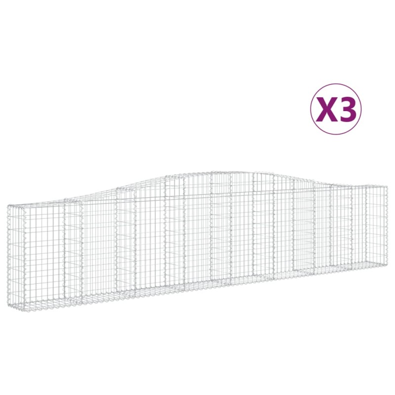 vidaXL Συρματοκιβώτια Τοξωτά 3 τεμ. 400x30x80/100 εκ. Γαλβαν. Ατσάλι