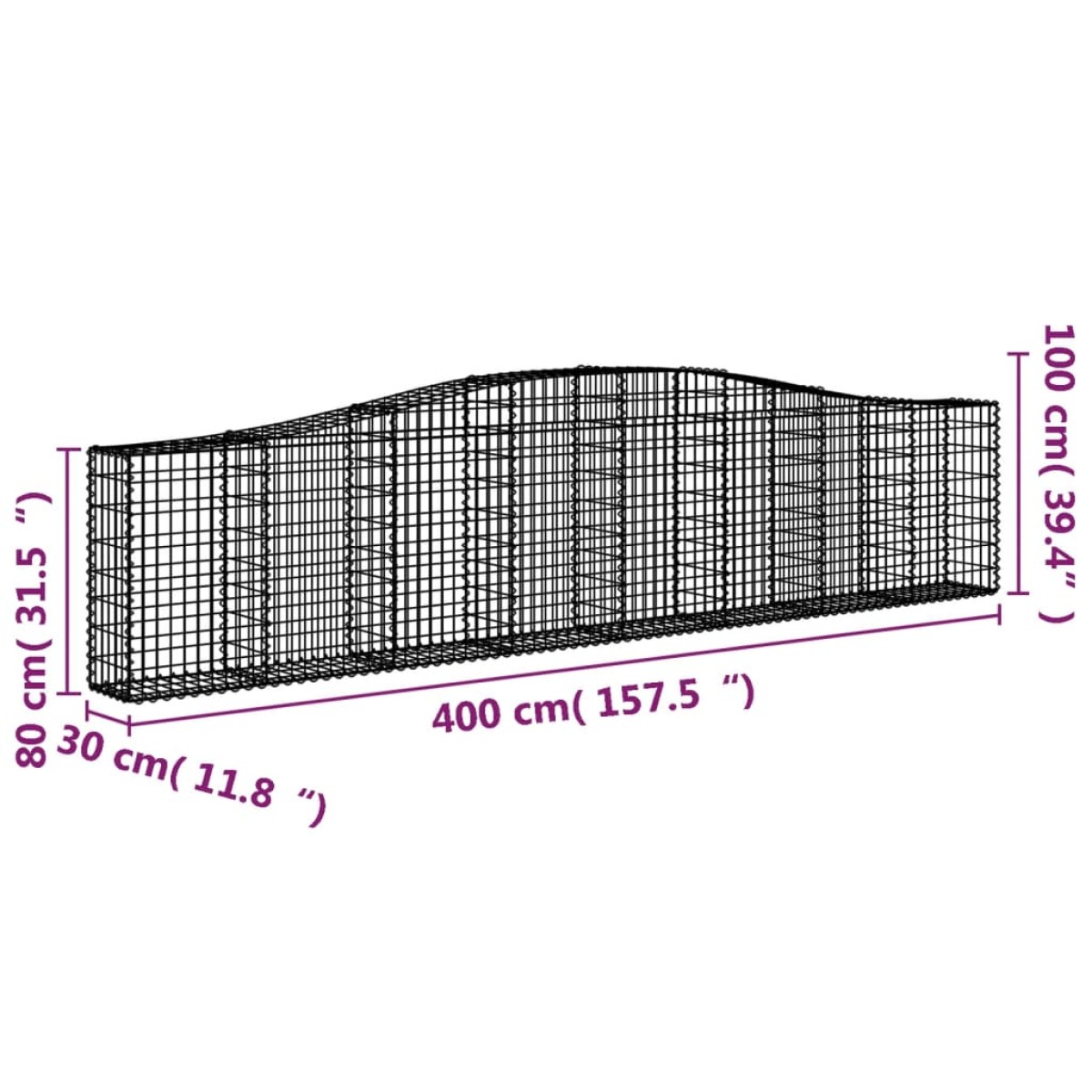 vidaXL Συρματοκιβώτια Τοξωτά 8 τεμ. 400x30x80/100 εκ. Γαλβαν. Ατσάλι