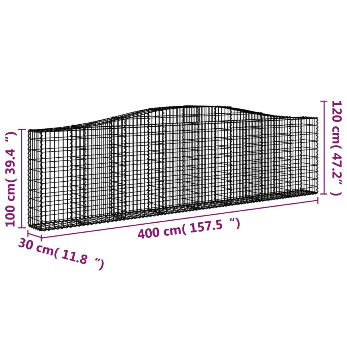 vidaXL Συρματοκιβώτια Τοξωτά 15 τεμ. 400x30x100/120 εκ. Γαλβαν. Ατσάλι