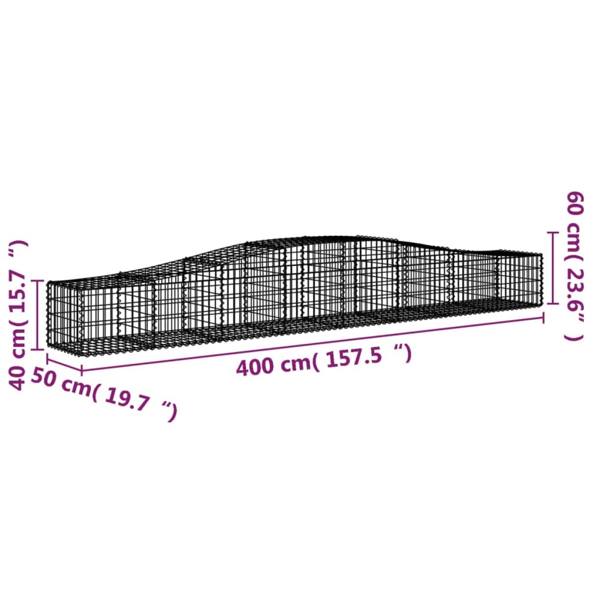 vidaXL Συρματοκιβώτια Τοξωτά 9 τεμ. 400x50x40/60 εκ. Γαλβαν. Ατσάλι