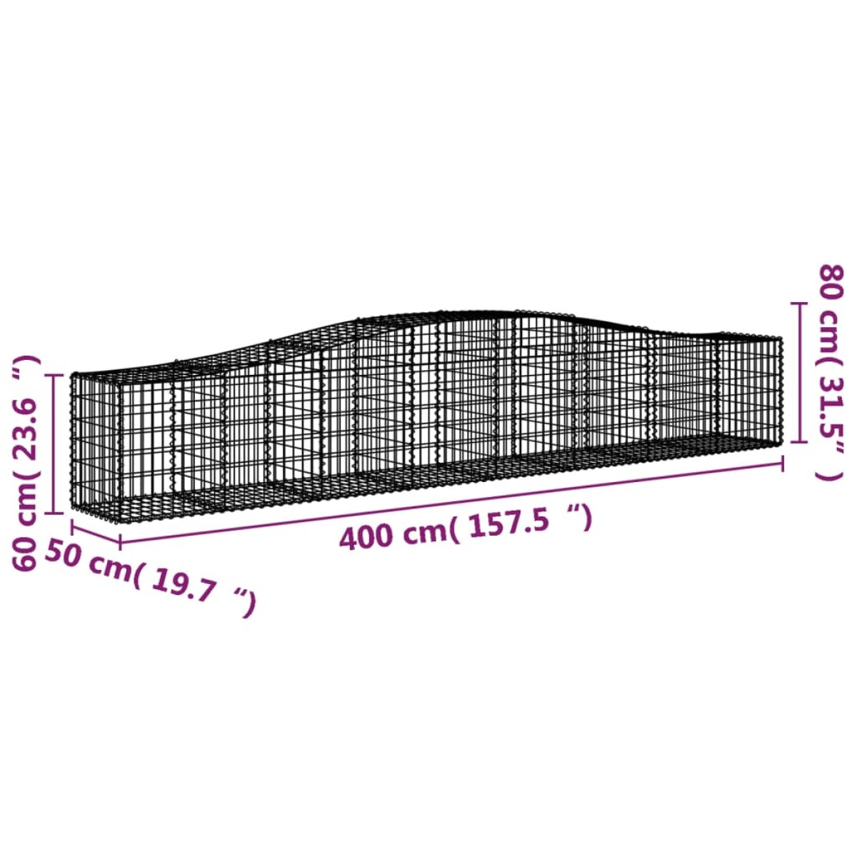 vidaXL Συρματοκιβώτια Τοξωτά 15 τεμ. 400x50x60/80 εκ. Γαλβαν. Ατσάλι