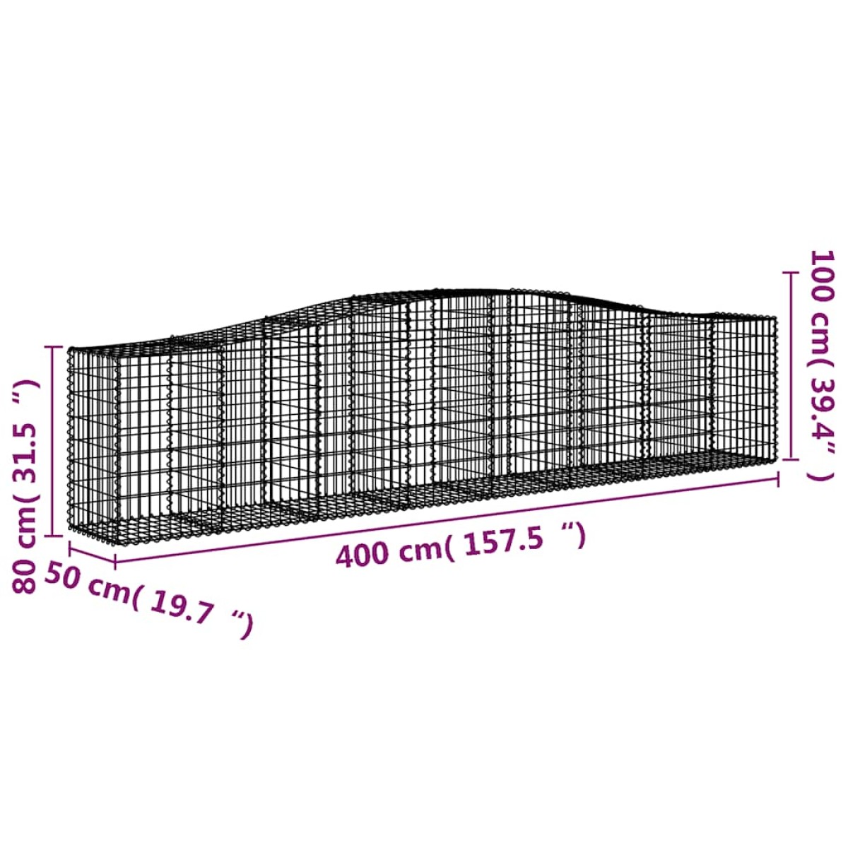 vidaXL Συρματοκιβώτια Τοξωτά 7 τεμ. 400x50x80/100 εκ. Γαλβαν. Ατσάλι