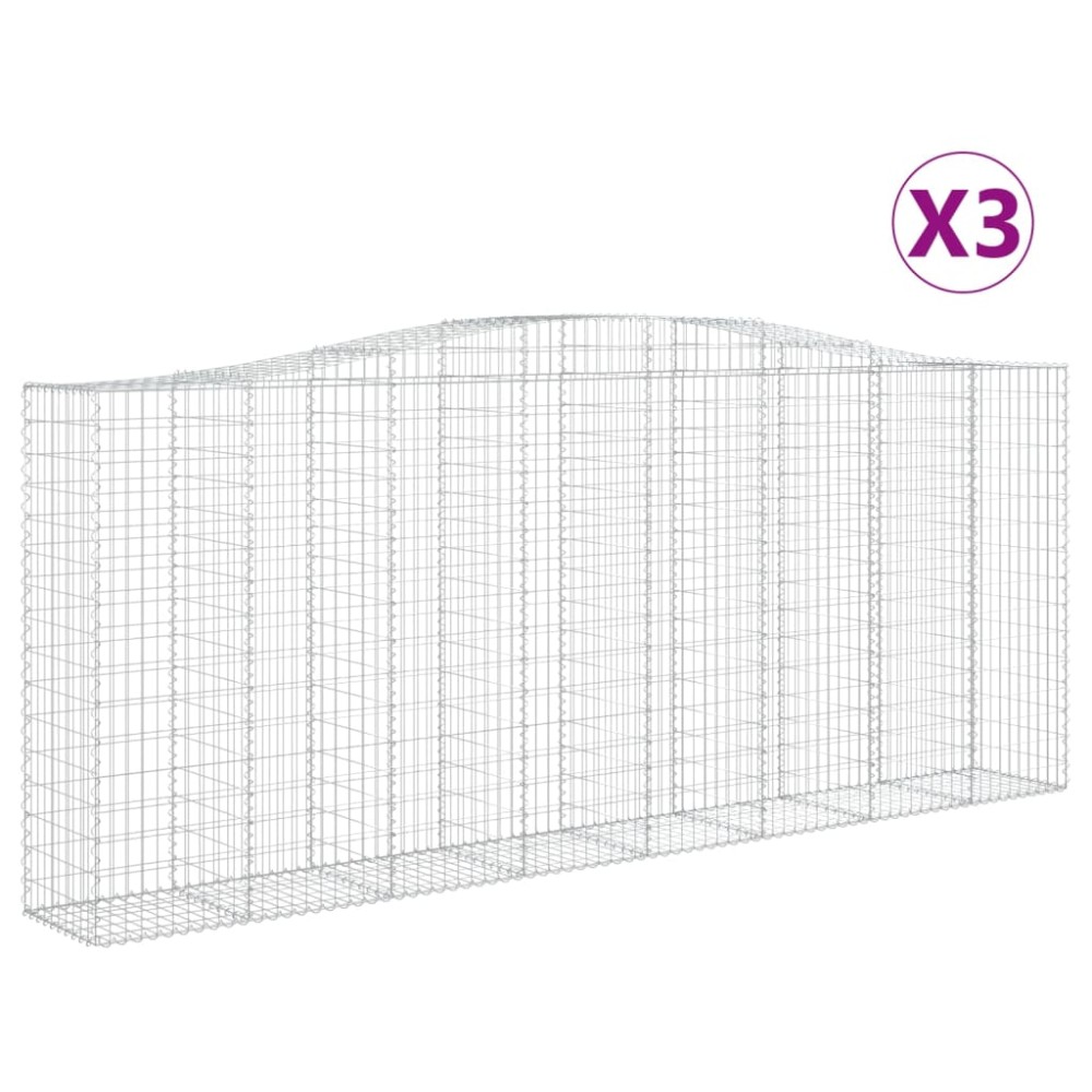 vidaXL Συρματοκιβώτια Τοξωτά 3 τεμ. 400x50x160/180 εκ. Γαλβαν. Ατσάλι