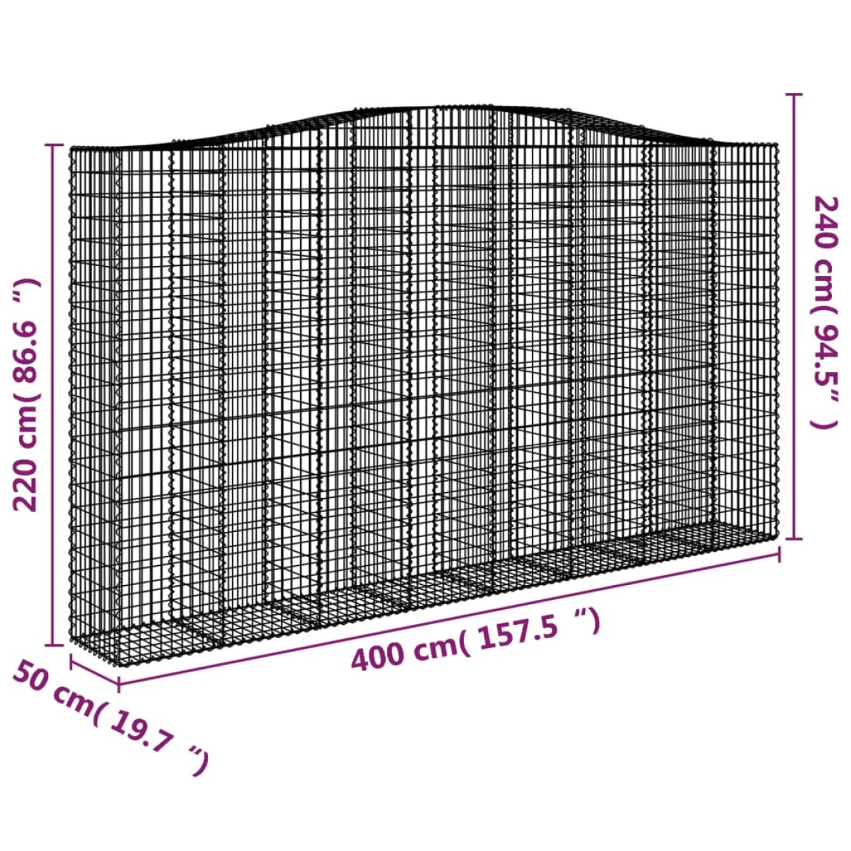 vidaXL Συρματοκιβώτια Τοξωτά 2 τεμ. 400x50x220/240 εκ. Γαλβαν. Ατσάλι