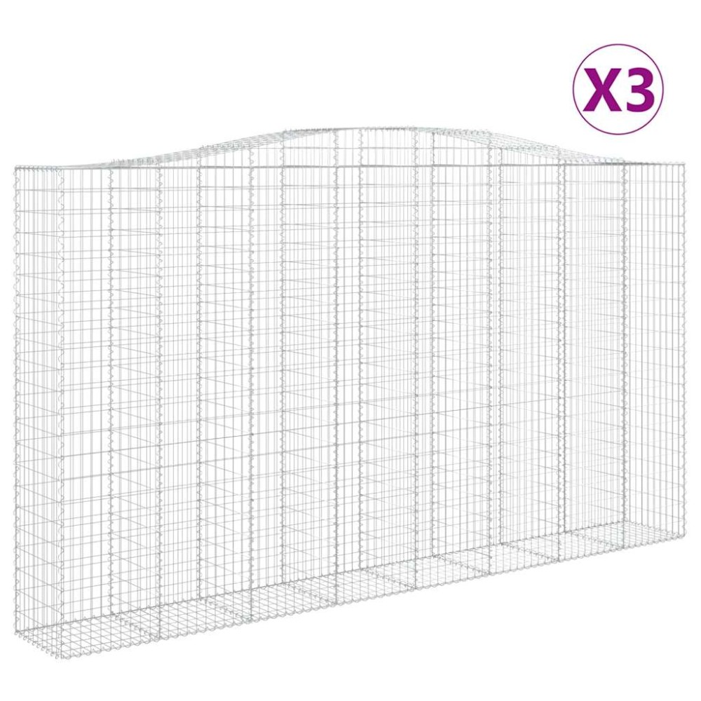 vidaXL Συρματοκιβώτια Τοξωτά 3 τεμ. 400x50x220/240 εκ. Γαλβαν. Ατσάλι