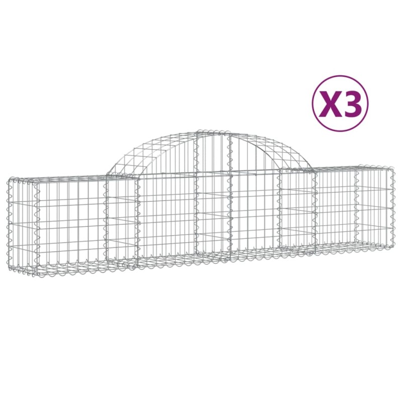 vidaXL Συρματοκιβώτια Τοξωτά 3 τεμ. 200x30x40/60 εκ. Γαλβαν. Ατσάλι