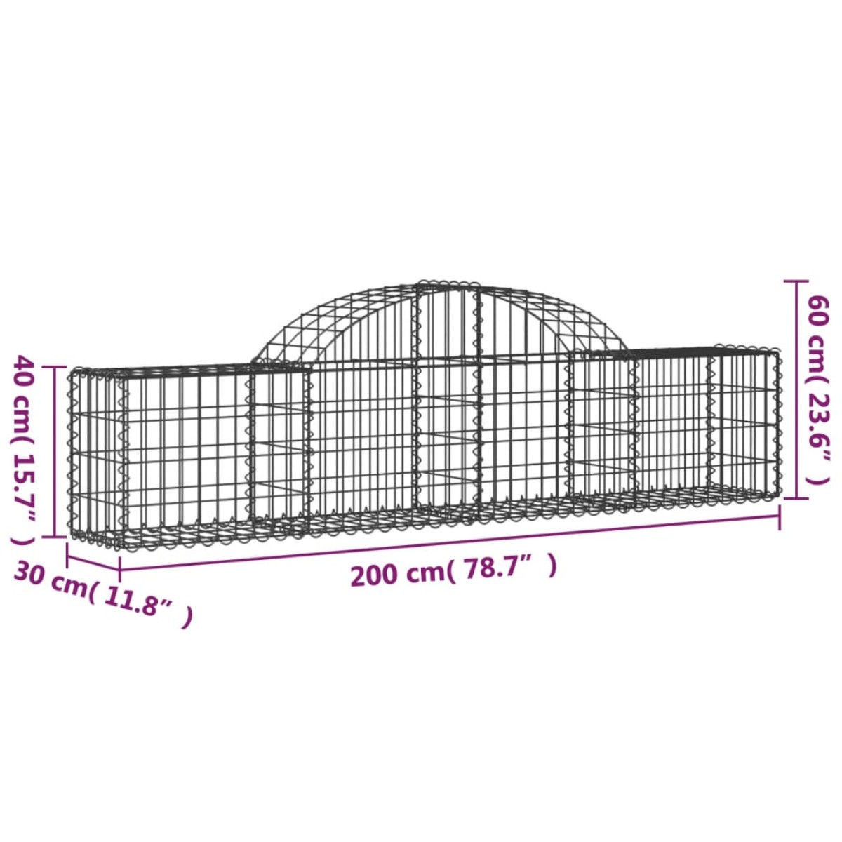 vidaXL Συρματοκιβώτια Τοξωτά 13 τεμ. 200x30x40/60 εκ. Γαλβαν. Ατσάλι