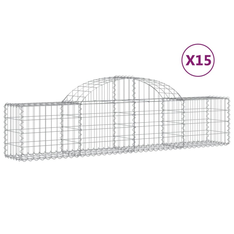 vidaXL Συρματοκιβώτια Τοξωτά 15 τεμ. 200x30x40/60 εκ. Γαλβαν. Ατσάλι