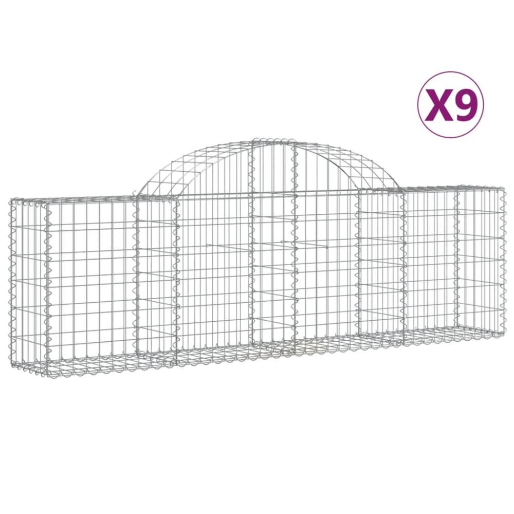 vidaXL Συρματοκιβώτια Τοξωτά 9 τεμ. 200x30x60/80 εκ. Γαλβαν. Ατσάλι