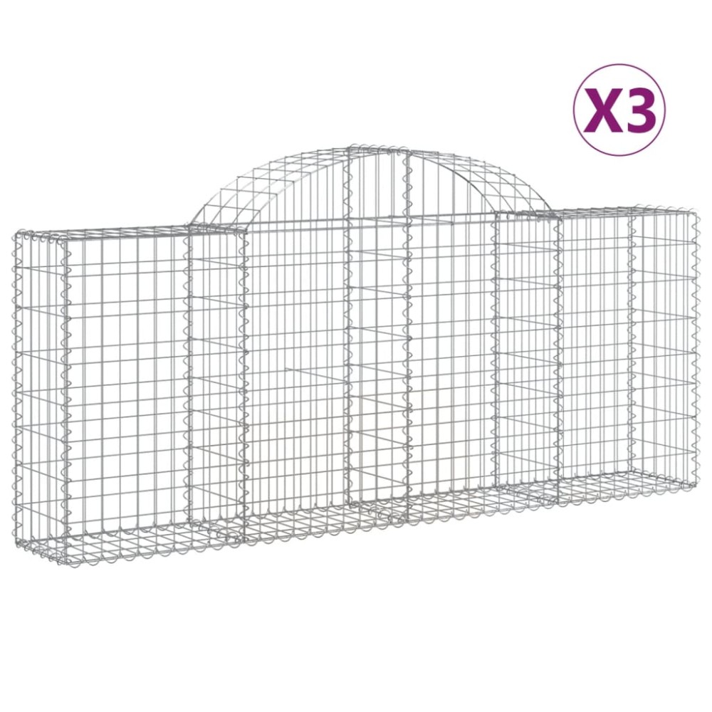 vidaXL Συρματοκιβώτια Τοξωτά 3 τεμ. 200x30x80/100 εκ. Γαλβαν. Ατσάλι
