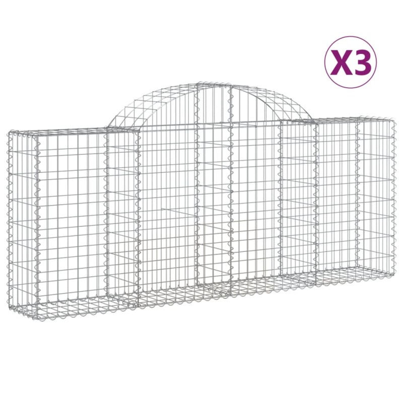 vidaXL Συρματοκιβώτια Τοξωτά 3 τεμ. 200x30x80/100 εκ. Γαλβαν. Ατσάλι