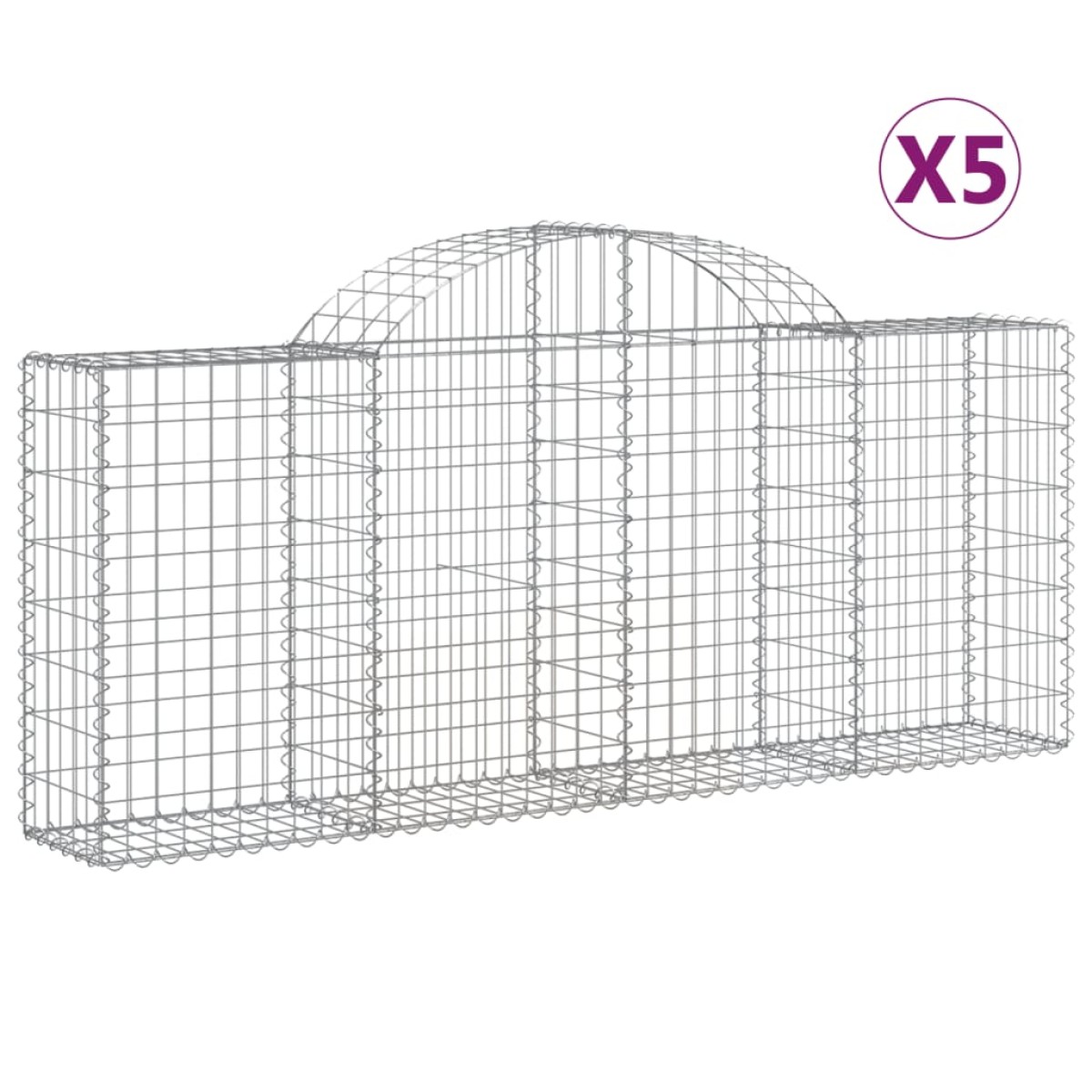 vidaXL Συρματοκιβώτια Τοξωτά 5 τεμ. 200x30x80/100 εκ. Γαλβαν. Ατσάλι