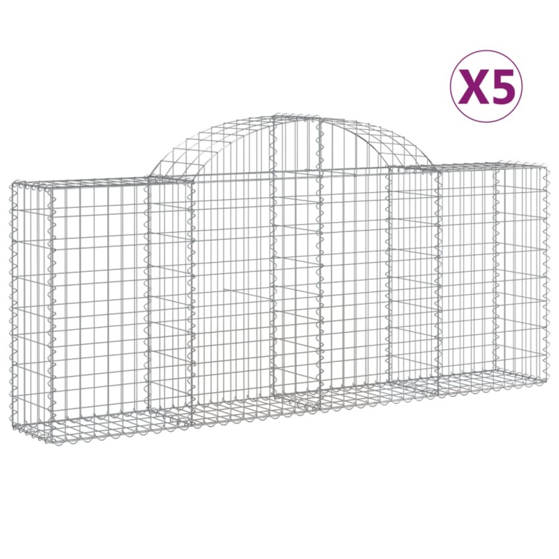 vidaXL Συρματοκιβώτια Τοξωτά 5 τεμ. 200x30x80/100 εκ. Γαλβαν. Ατσάλι