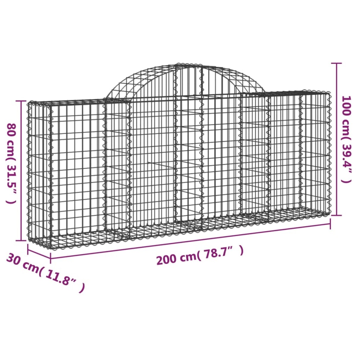 vidaXL Συρματοκιβώτια Τοξωτά 7 τεμ. 200x30x80/100 εκ. Γαλβαν. Ατσάλι