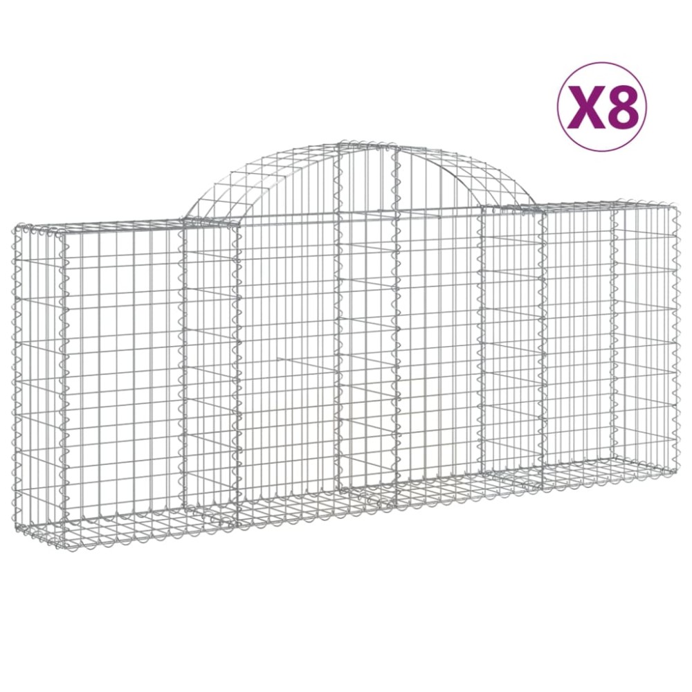 vidaXL Συρματοκιβώτια Τοξωτά 8 τεμ. 200x30x80/100 εκ. Γαλβαν. Ατσάλι