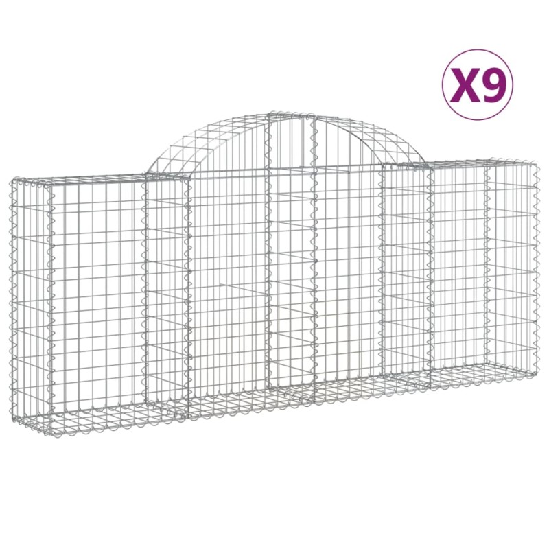 vidaXL Συρματοκιβώτια Τοξωτά 9 τεμ. 200x30x80/100 εκ. Γαλβαν. Ατσάλι