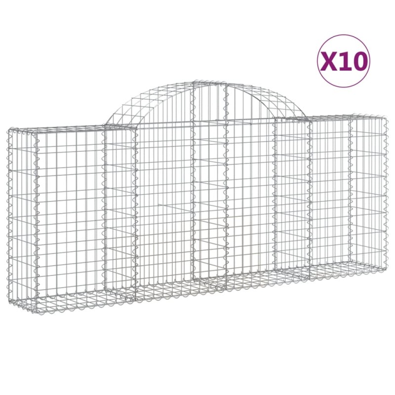 vidaXL Συρματοκιβώτια Τοξωτά 10 τεμ. 200x30x80/100 εκ. Γαλβαν. Ατσάλι