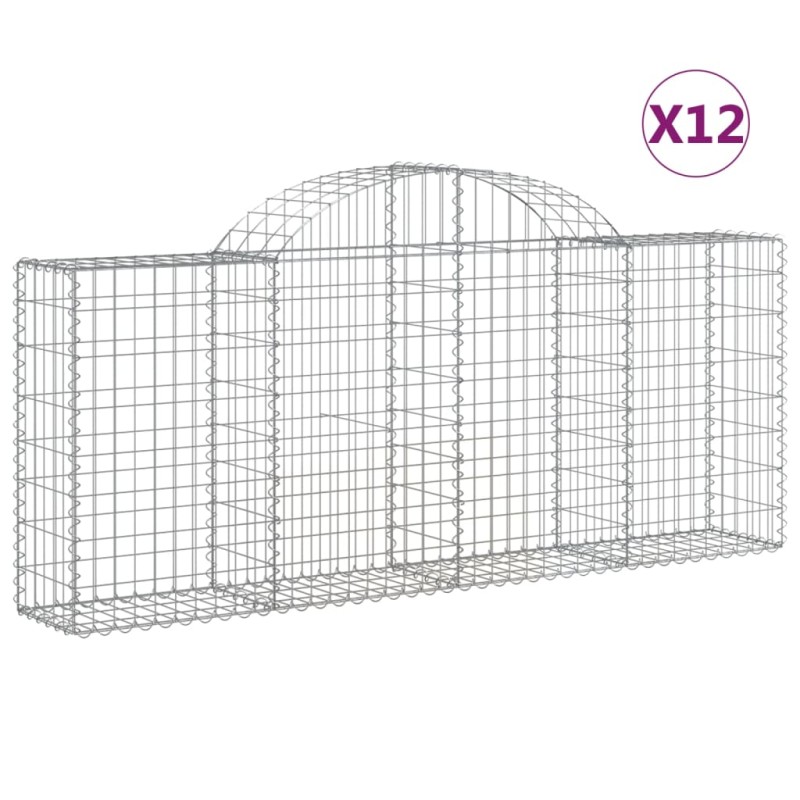 vidaXL Συρματοκιβώτια Τοξωτά 12 τεμ. 200x30x80/100 εκ. Γαλβαν. Ατσάλι