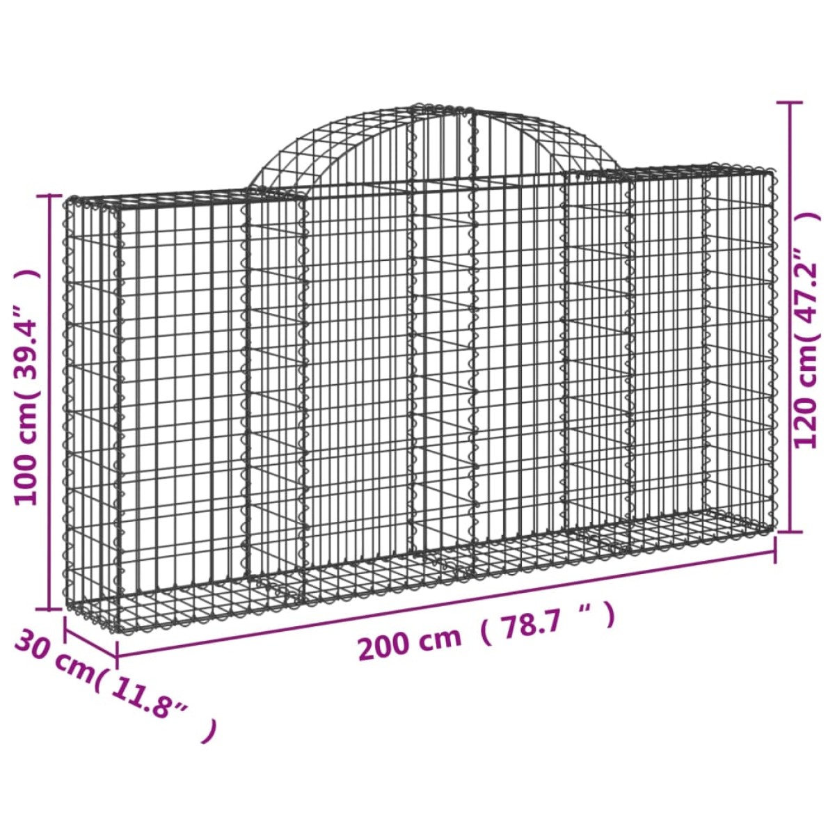vidaXL Συρματοκιβώτια Τοξωτά 12 τεμ. 200x30x100/120 εκ. Γαλβαν. Ατσάλι