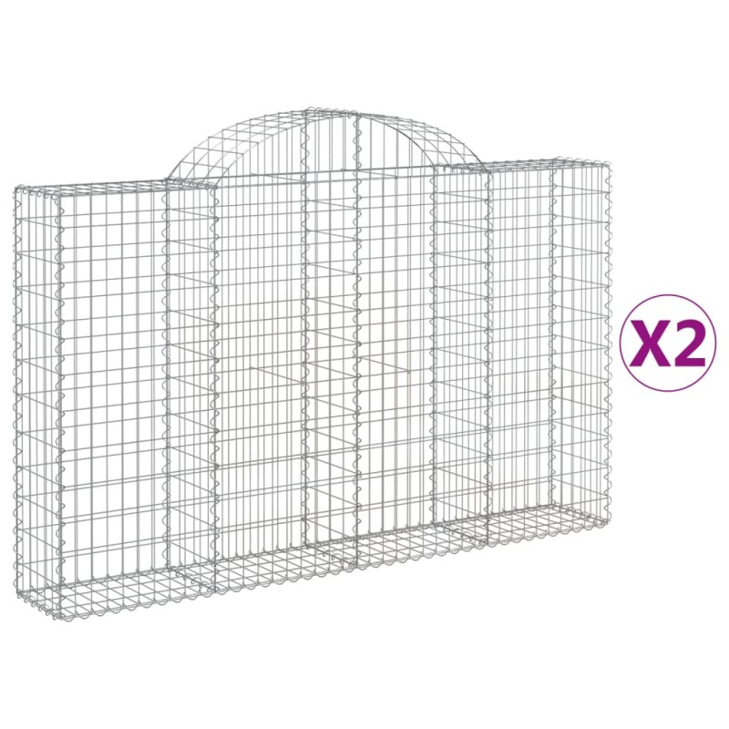 vidaXL Συρματοκιβώτια Τοξωτά 2 τεμ. 200x30x120/140 εκ. Γαλβαν. Ατσάλι