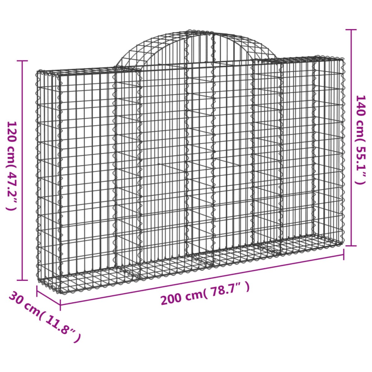 vidaXL Συρματοκιβώτια Τοξωτά 4 τεμ. 200x30x120/140 εκ. Γαλβαν. Ατσάλι