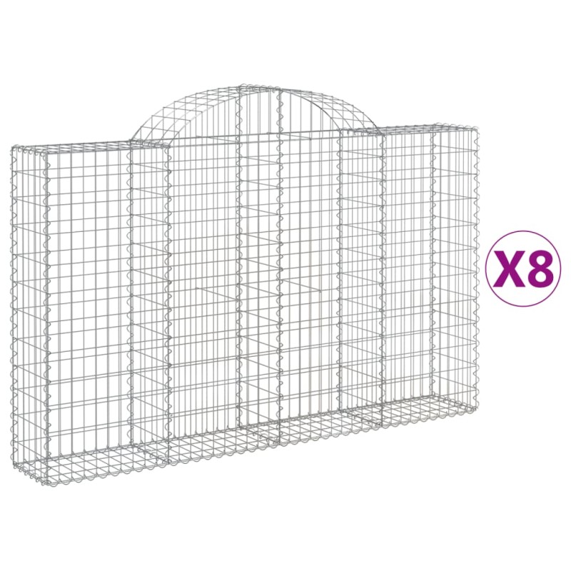 vidaXL Συρματοκιβώτια Τοξωτά 8 τεμ. 200x30x120/140 εκ. Γαλβαν. Ατσάλι