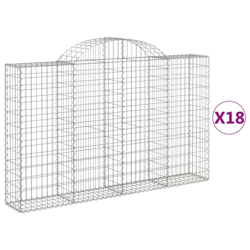 vidaXL Συρματοκιβώτια Τοξωτά 18 τεμ. 200x30x120/140 εκ. Γαλβαν. Ατσάλι