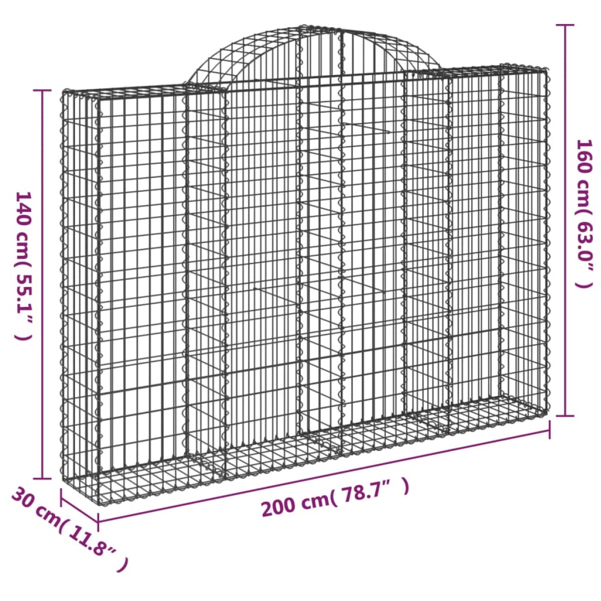 vidaXL Συρματοκιβώτια Τοξωτά 2 τεμ. 200x30x140/160 εκ. Γαλβαν. Ατσάλι