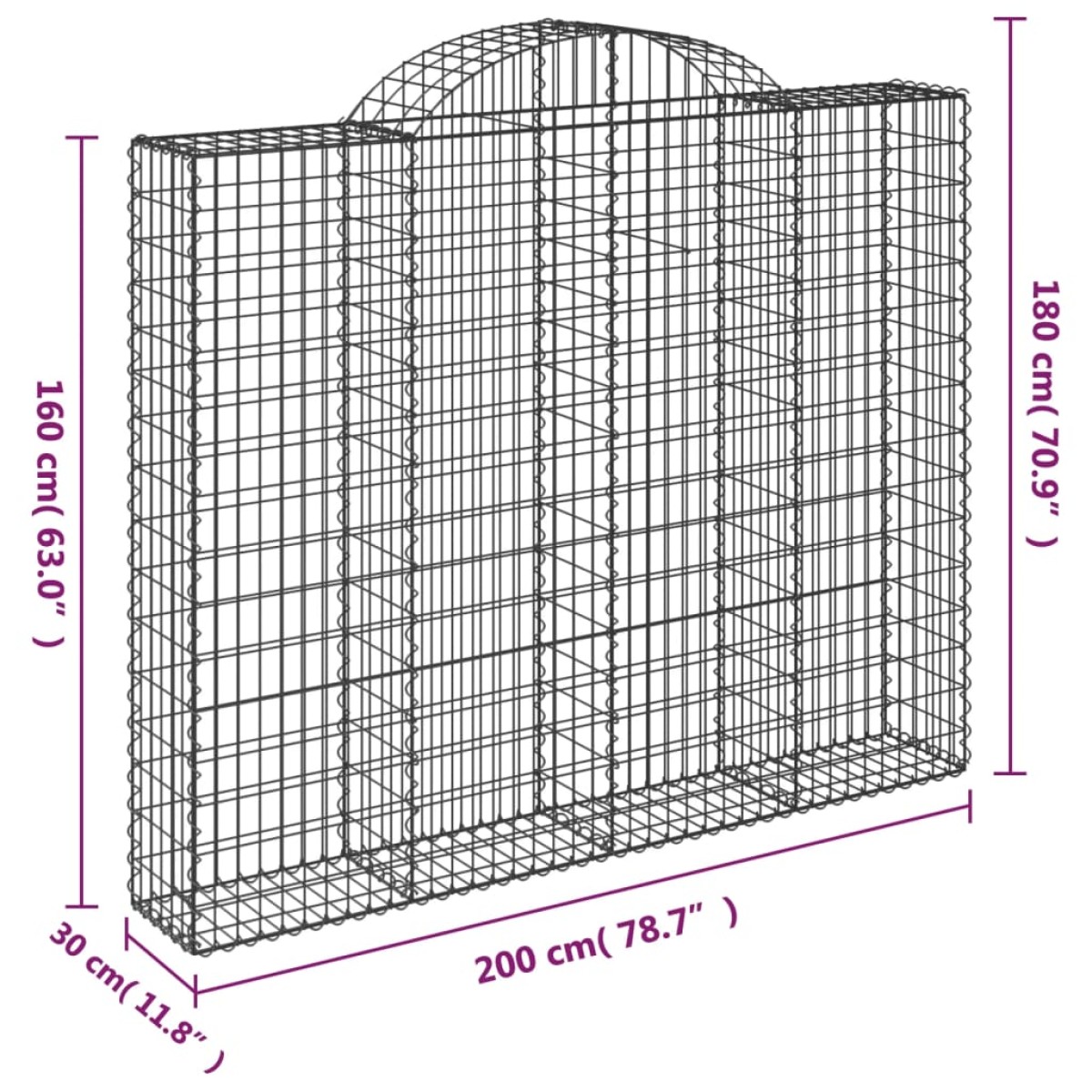 vidaXL Συρματοκιβώτια Τοξωτά 2 τεμ. 200x30x160/180 εκ. Γαλβαν. Ατσάλι