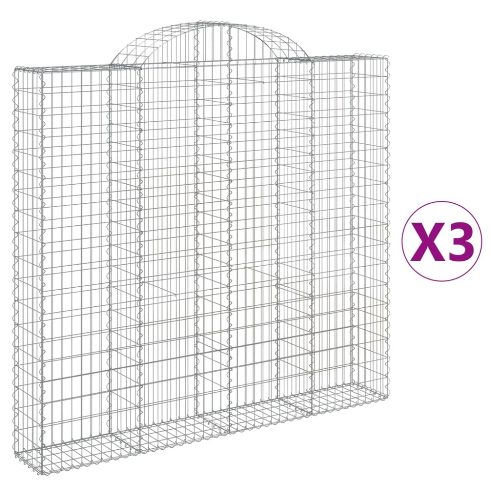 vidaXL Συρματοκιβώτια Τοξωτά 3 τεμ. 200x30x180/200 εκ. Γαλβαν. Ατσάλι