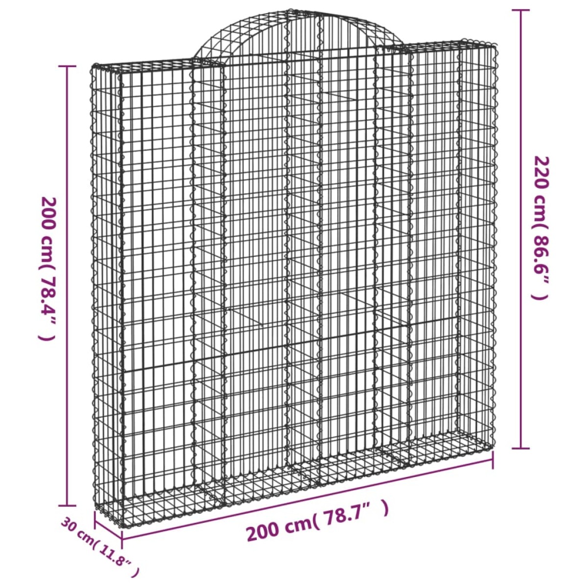 vidaXL Συρματοκιβώτια Τοξωτά 3 τεμ. 200x30x200/220 εκ. Γαλβαν. Ατσάλι