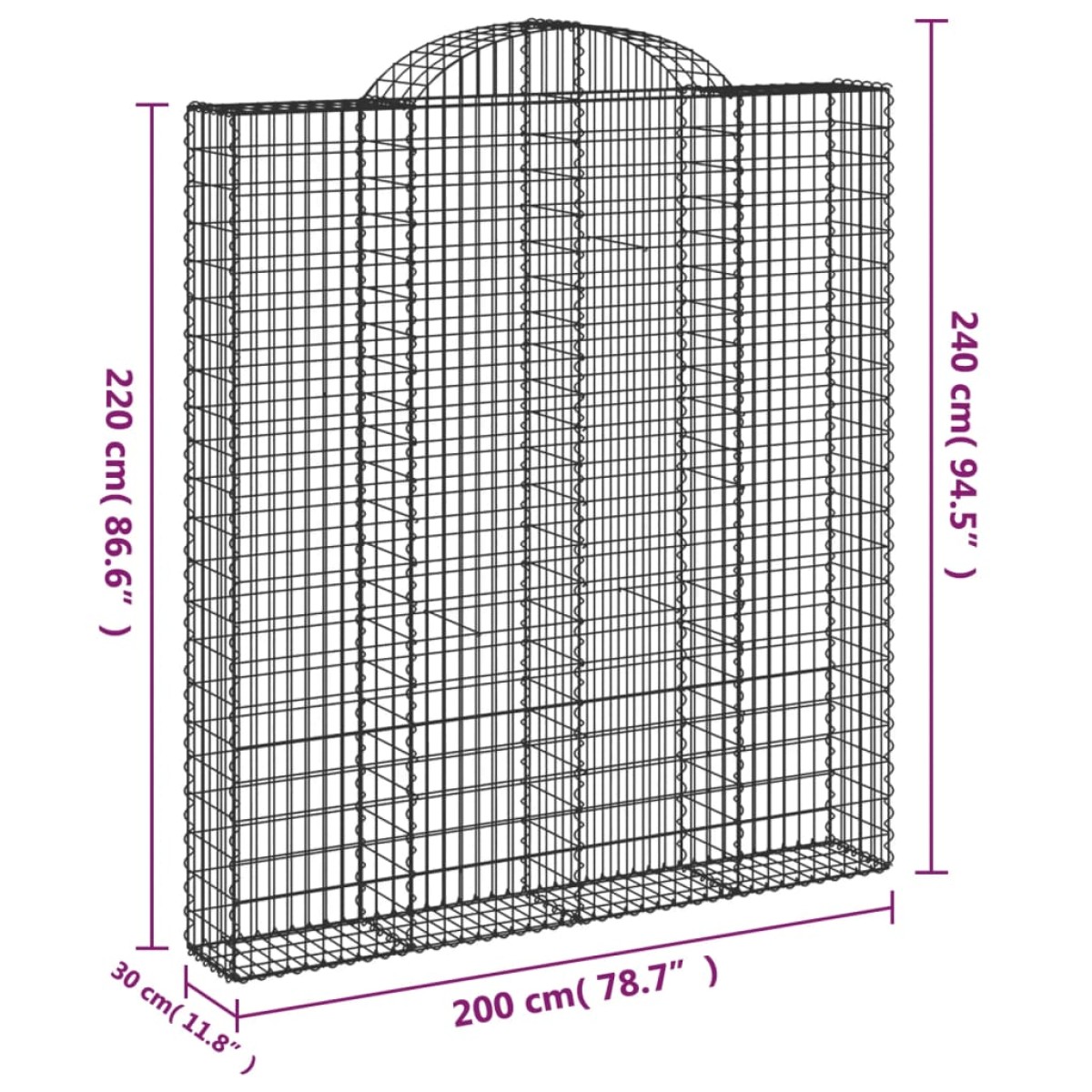 vidaXL Συρματοκιβώτια Τοξωτά 4 τεμ. 200x30x220/240 εκ. Γαλβαν. Ατσάλι
