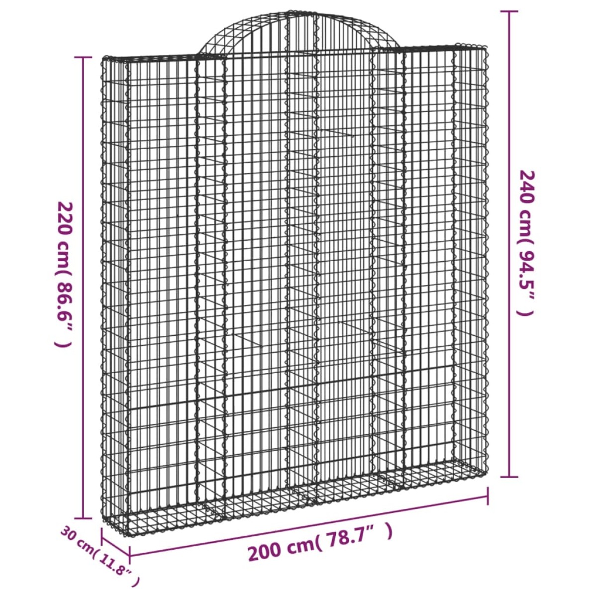 vidaXL Συρματοκιβώτια Τοξωτά 6 τεμ. 200x30x220/240 εκ. Γαλβαν. Ατσάλι