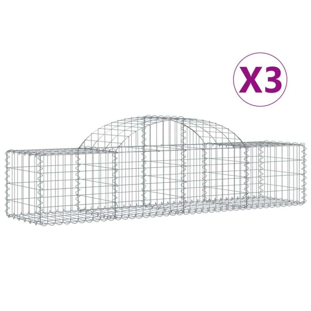 vidaXL Συρματοκιβώτια Τοξωτά 3 τεμ. 200x50x40/60 εκ. Γαλβαν. Ατσάλι