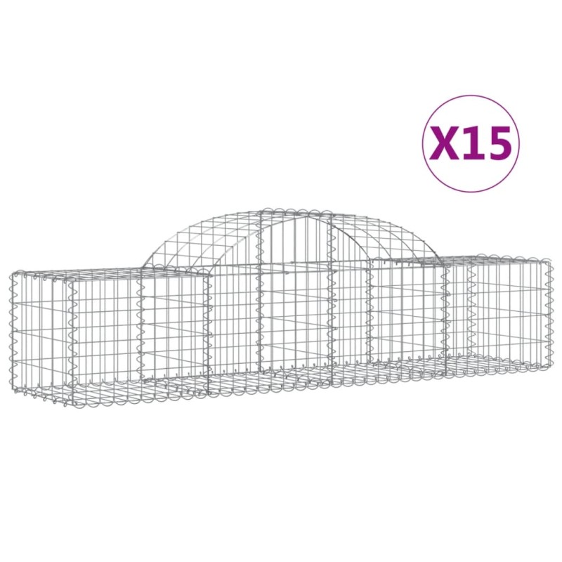 vidaXL Συρματοκιβώτια Τοξωτά 15 τεμ. 200x50x40/60 εκ. Γαλβαν. Ατσάλι