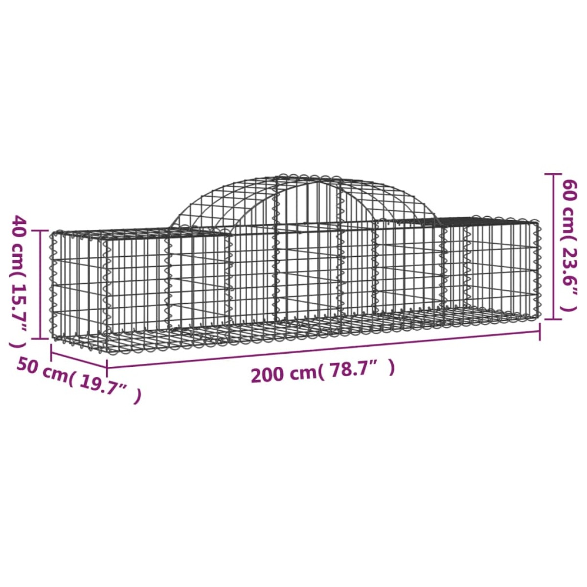 vidaXL Συρματοκιβώτια Τοξωτά 18 τεμ. 200x50x40/60 εκ. Γαλβαν. Ατσάλι