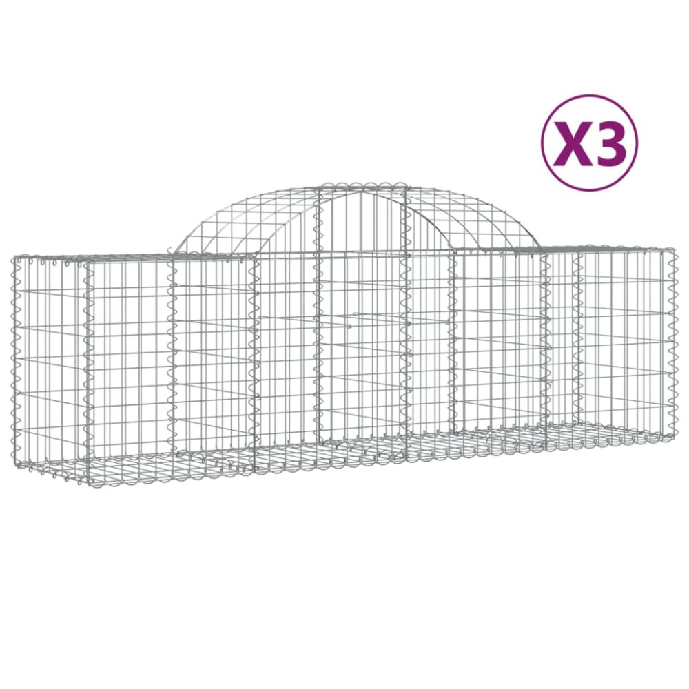 vidaXL Συρματοκιβώτια Τοξωτά 3 τεμ. 200x50x60/80 εκ. Γαλβαν. Ατσάλι