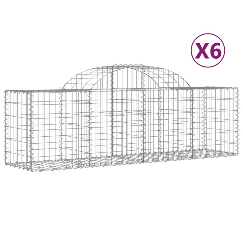vidaXL Συρματοκιβώτια Τοξωτά 6 τεμ. 200x50x60/80 εκ. Γαλβαν. Ατσάλι