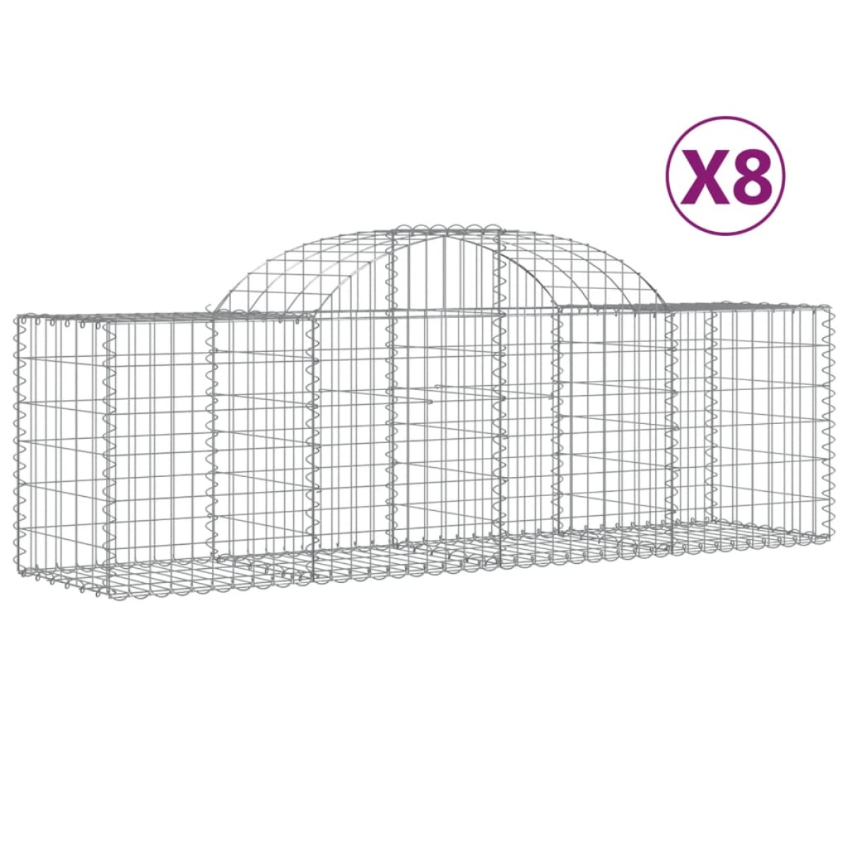 vidaXL Συρματοκιβώτια Τοξωτά 8 τεμ. 200x50x60/80 εκ. Γαλβαν. Ατσάλι