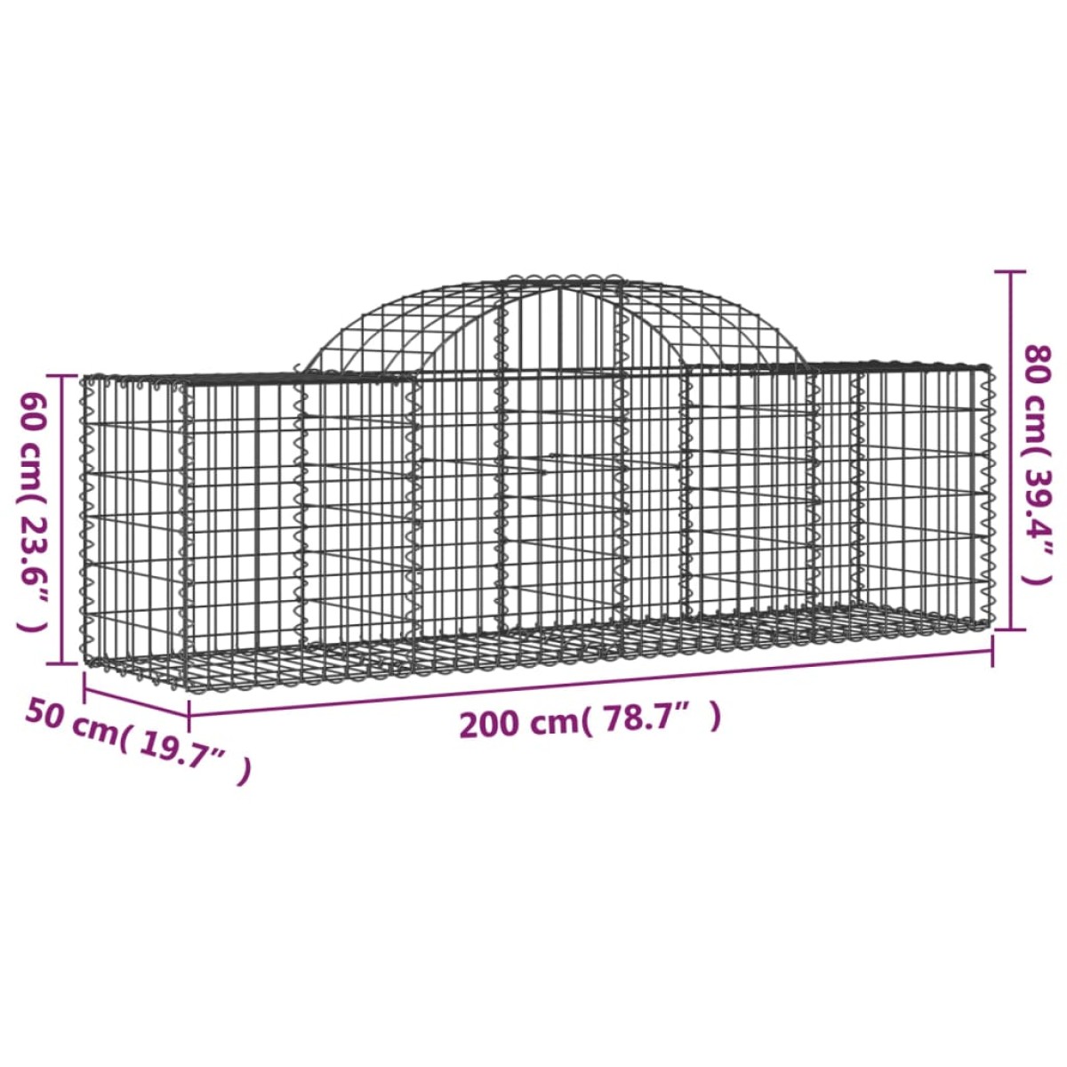 vidaXL Συρματοκιβώτια Τοξωτά 15 τεμ. 200x50x60/80 εκ. Γαλβαν. Ατσάλι