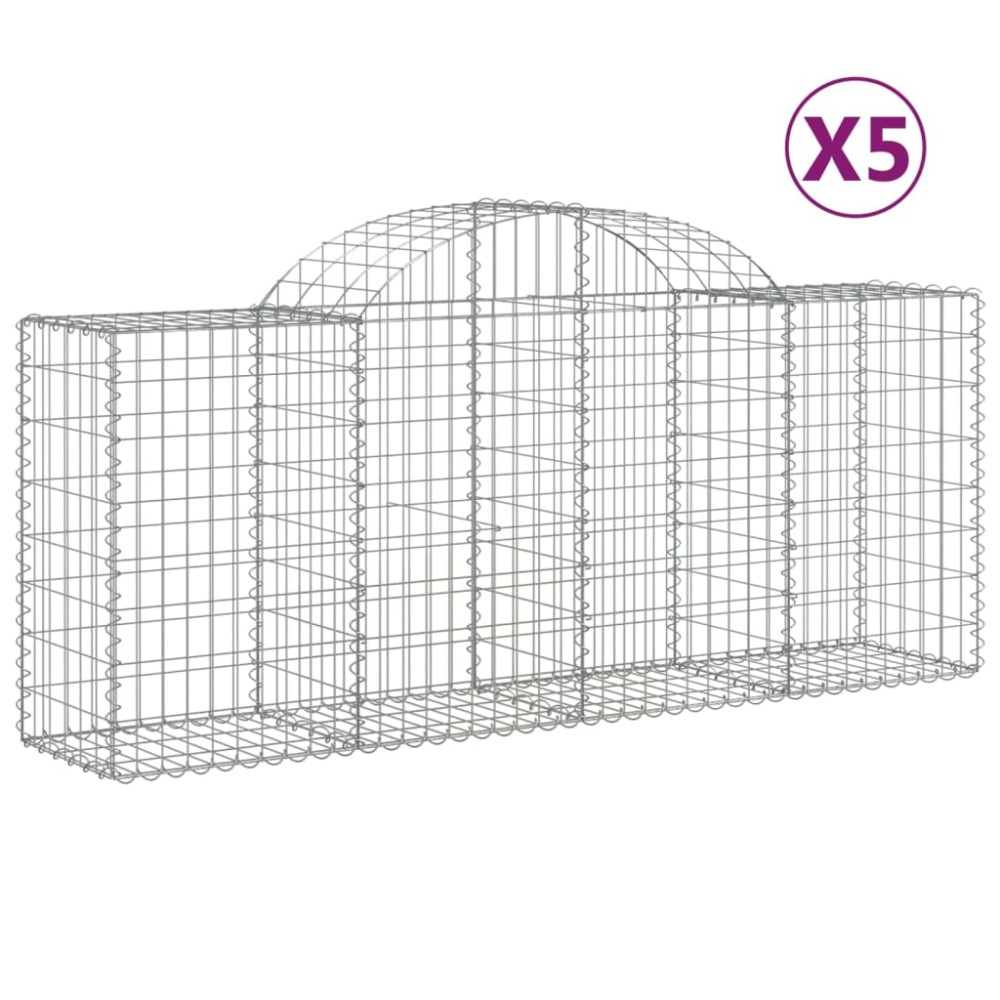 vidaXL Συρματοκιβώτια Τοξωτά 5 τεμ. 200x50x80/100 εκ. Γαλβαν. Ατσάλι