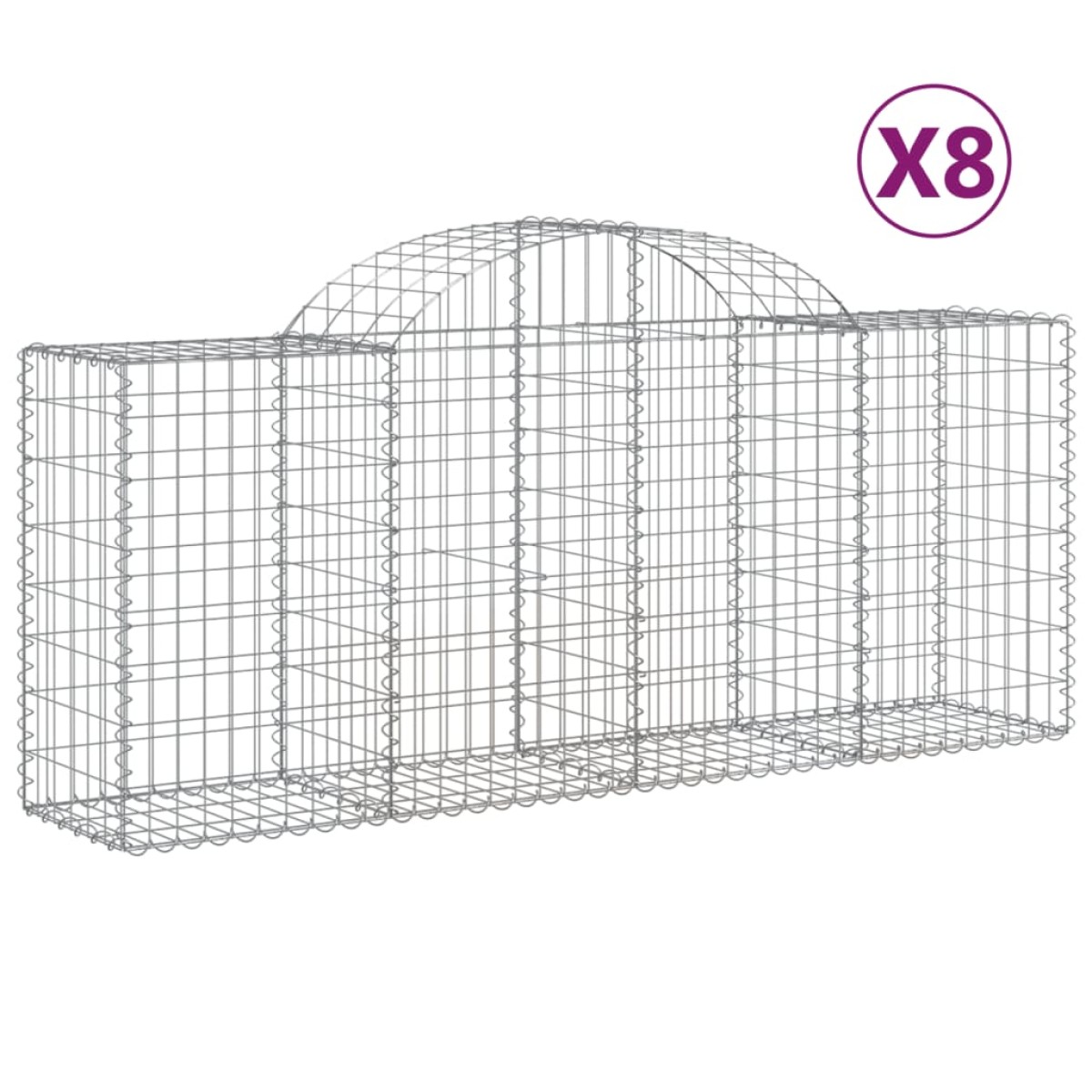 vidaXL Συρματοκιβώτια Τοξωτά 8 τεμ. 200x50x80/100 εκ. Γαλβαν. Ατσάλι