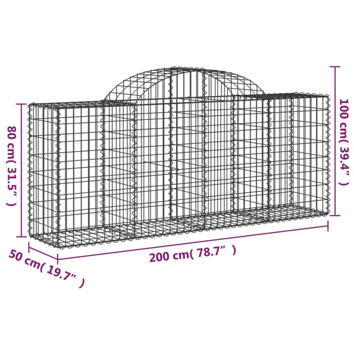 vidaXL Συρματοκιβώτια Τοξωτά 12 τεμ. 200x50x80/100 εκ. Γαλβαν. Ατσάλι