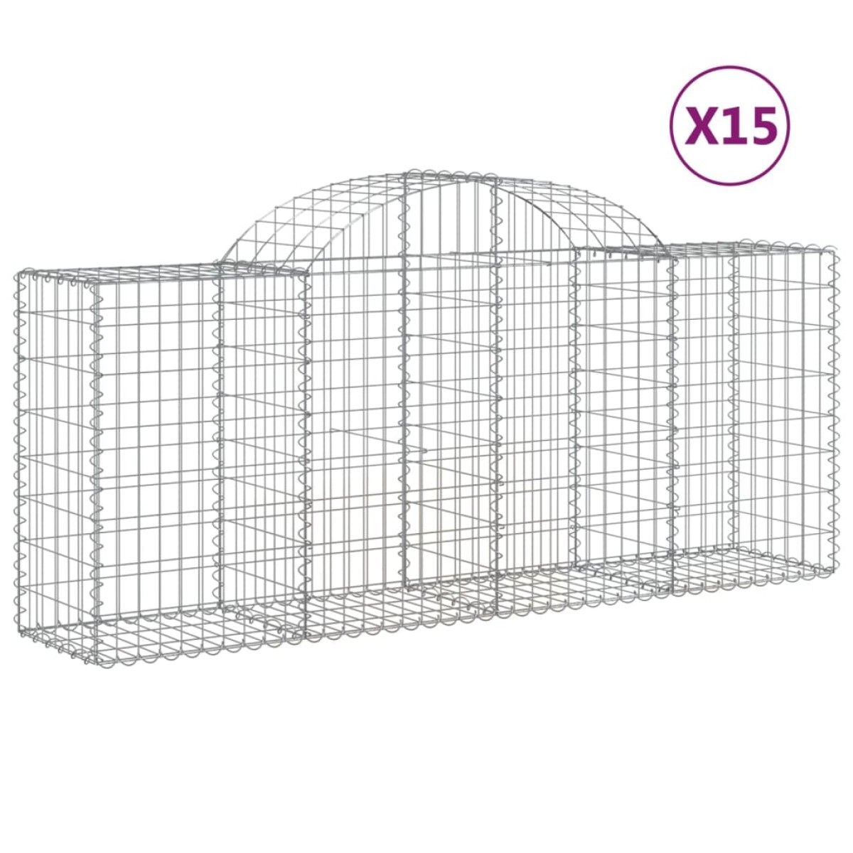 vidaXL Συρματοκιβώτια Τοξωτά 15 τεμ. 200x50x80/100 εκ. Γαλβαν. Ατσάλι