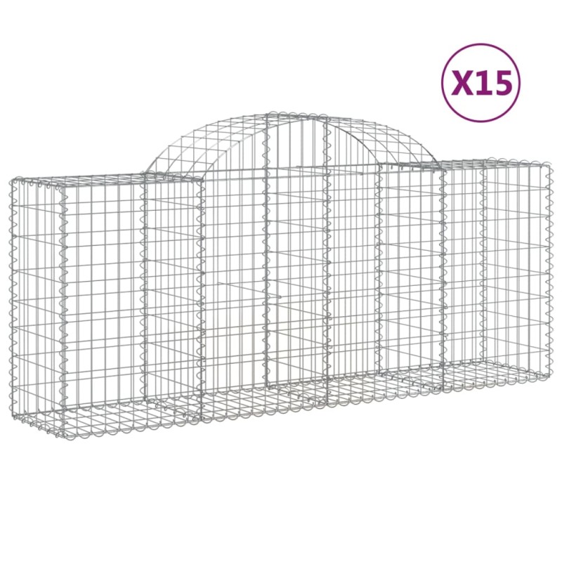 vidaXL Συρματοκιβώτια Τοξωτά 15 τεμ. 200x50x80/100 εκ. Γαλβαν. Ατσάλι