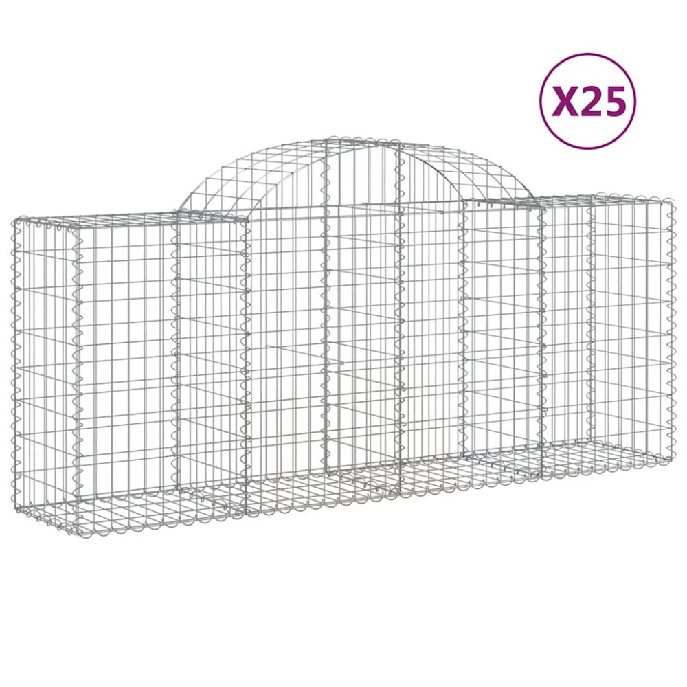 vidaXL Συρματοκιβώτια Τοξωτά 25 τεμ. 200x50x80/100 εκ. Γαλβαν. Ατσάλι