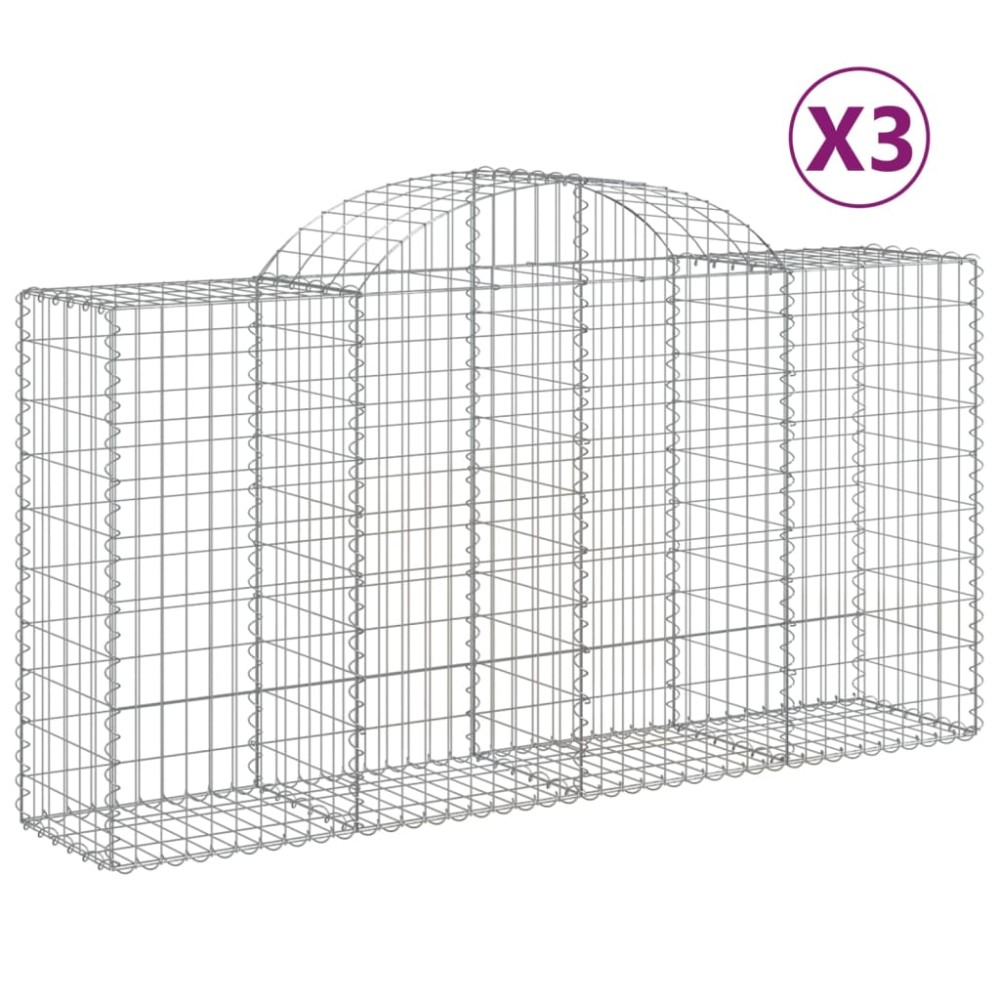 vidaXL Συρματοκιβώτια Τοξωτά 3 τεμ. 200x50x100/120 εκ. Γαλβαν. Ατσάλι