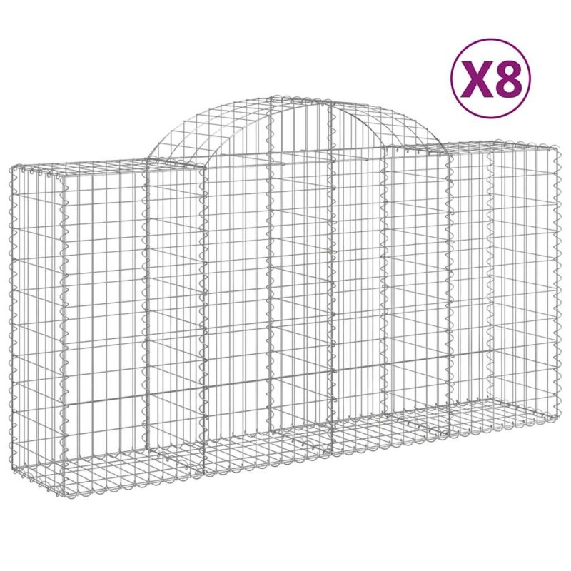 vidaXL Συρματοκιβώτια Τοξωτά 8 τεμ. 200x50x100/120 εκ. Γαλβαν. Ατσάλι