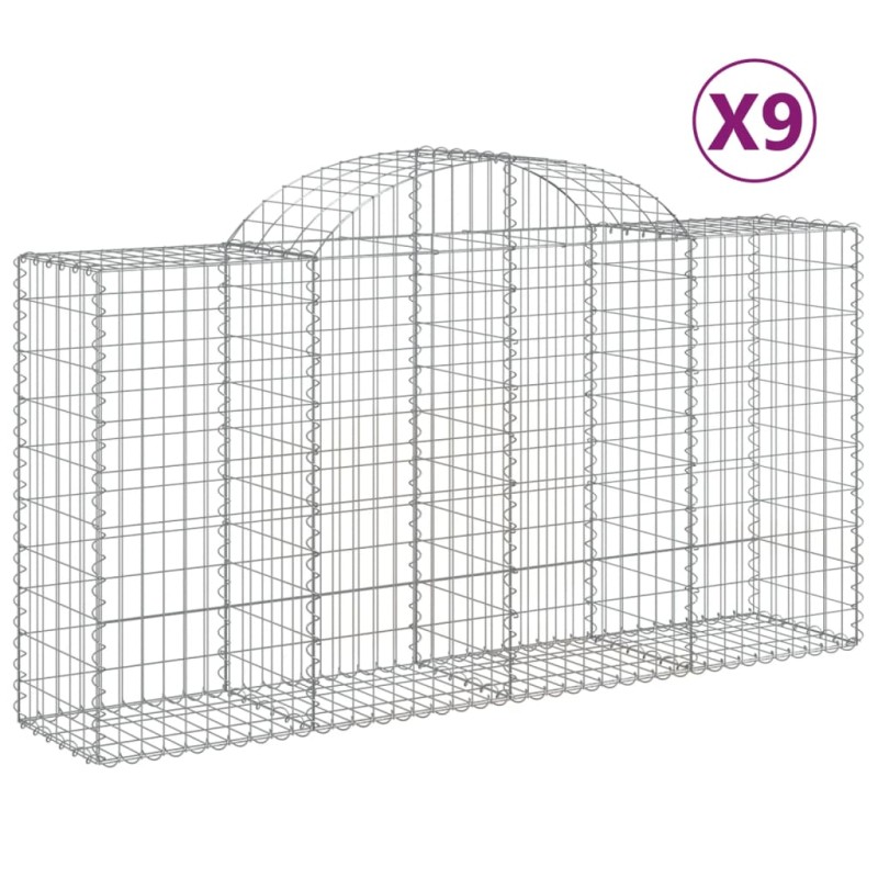 vidaXL Συρματοκιβώτια Τοξωτά 9 τεμ. 200x50x100/120 εκ. Γαλβαν. Ατσάλι