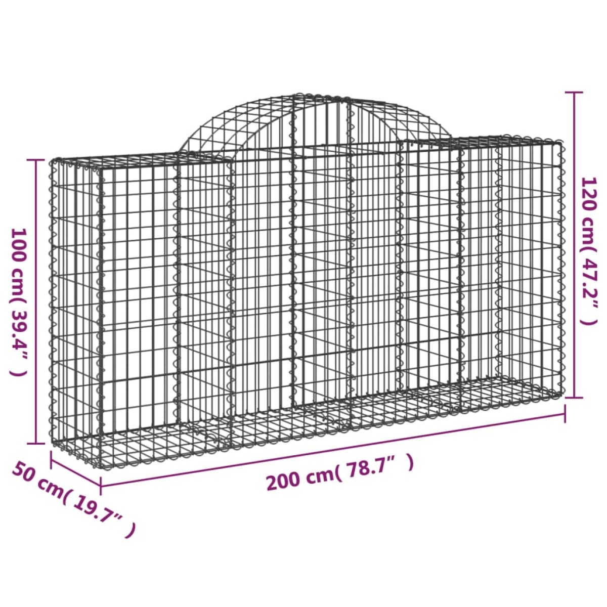 vidaXL Συρματοκιβώτια Τοξωτά 20 τεμ. 200x50x100/120 εκ. Γαλβαν. Ατσάλι